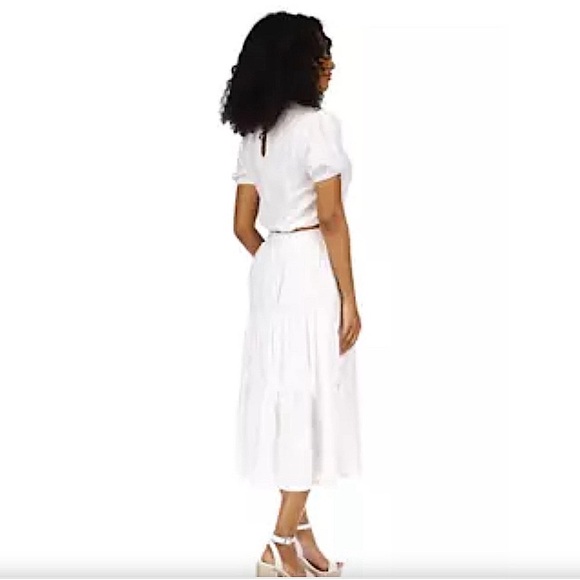 NWT. Michael Kors 2PC Eyelet Midi Skirt-Size L and Cropped Top-Size XL. White. - Picture 3 of 11
